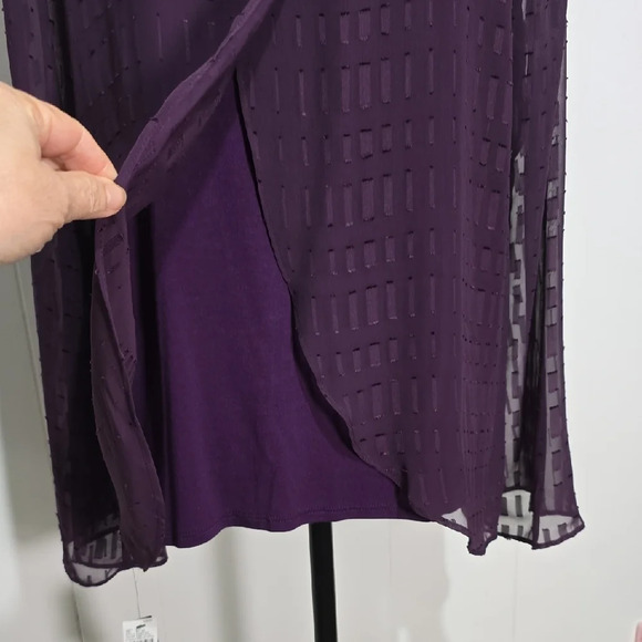 AB Studio Purple Pleated Long Sleeve Blouse M - Picture 4 of 7